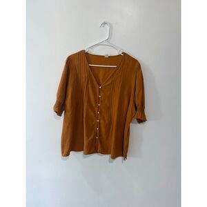 Old Navy Short Sleeve Button-Down Blouse Earthy Mustard Size XL Women